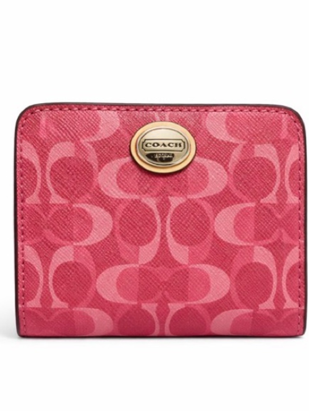 Coach Pink Signature Canvas Bifold Wallet with Gold Turnlock